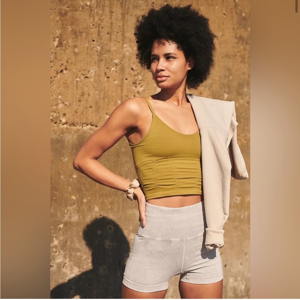 NWT Free People Good Karma Ruched Crop Tank Green Dusted Military Green - XS/S